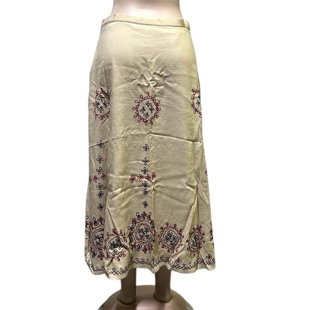 Vintage Coldwater Creek Linen Embroidered Beaded Fully Lined Skirt Petite Medium